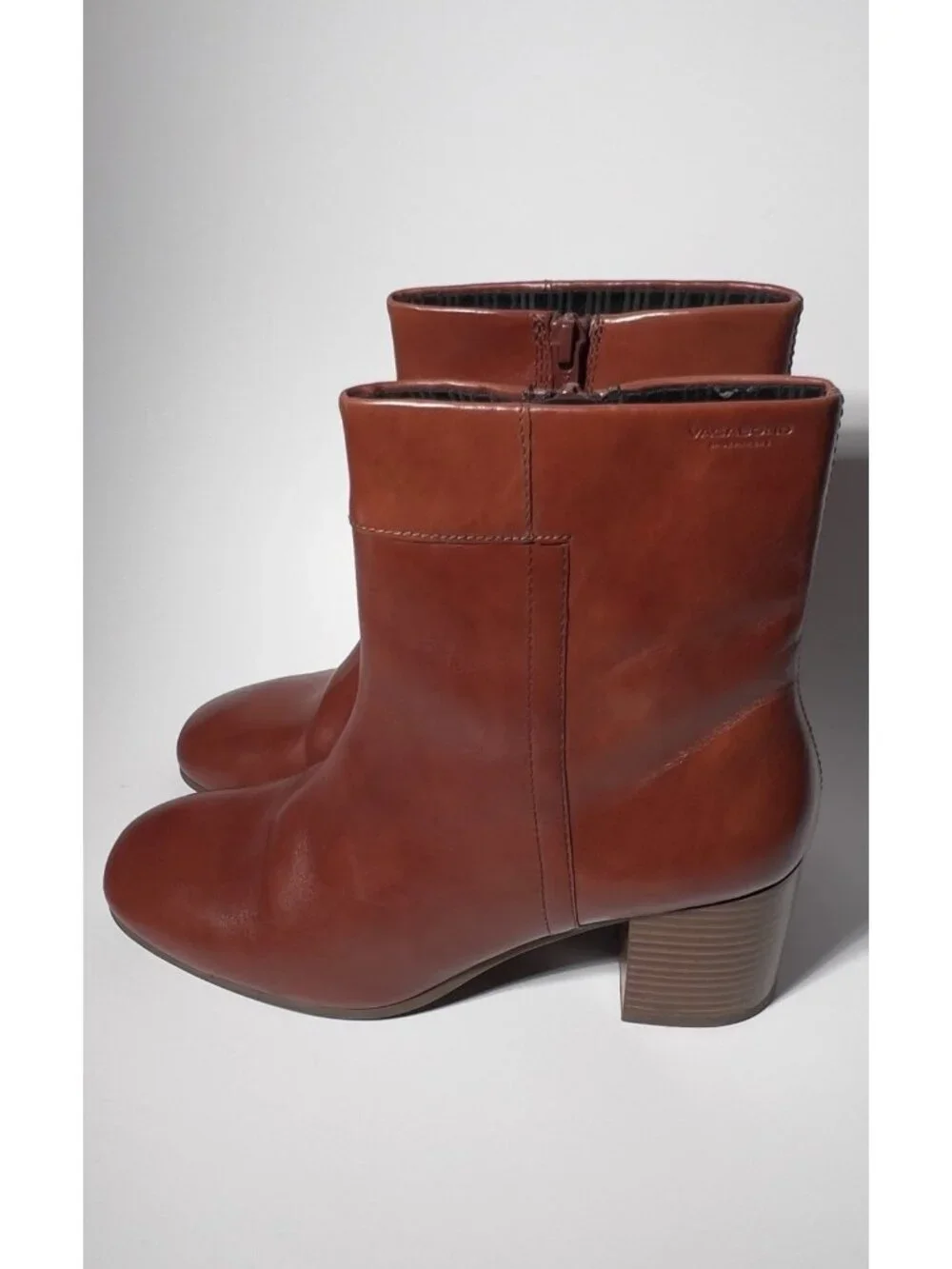 Vagabond Cinnamon Leather Ankle Boots Women’s US 7.5 EU 38 Block Heel